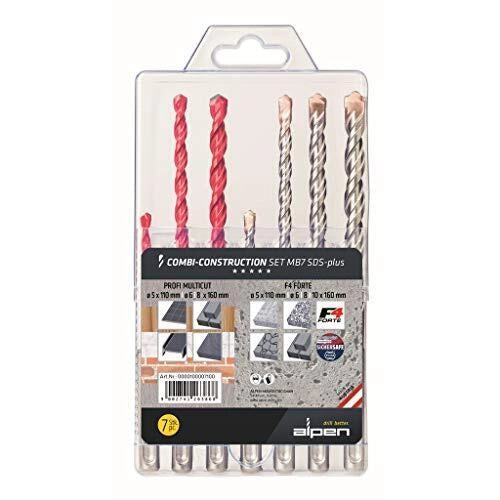 Alpen 100007100 SDS-Plus MB7 Set Punte per Trapano Universali 7 pz F4 Forte Multicut per Cemento Muratura Metallo Legno