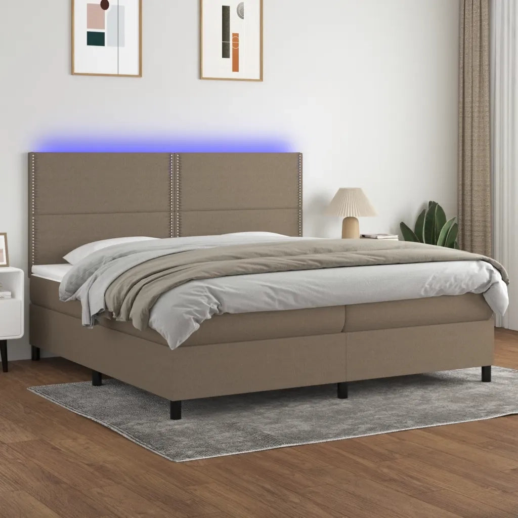Letto a Molle Materasso e LED tortora 200x200cm in Tessuto 3134825