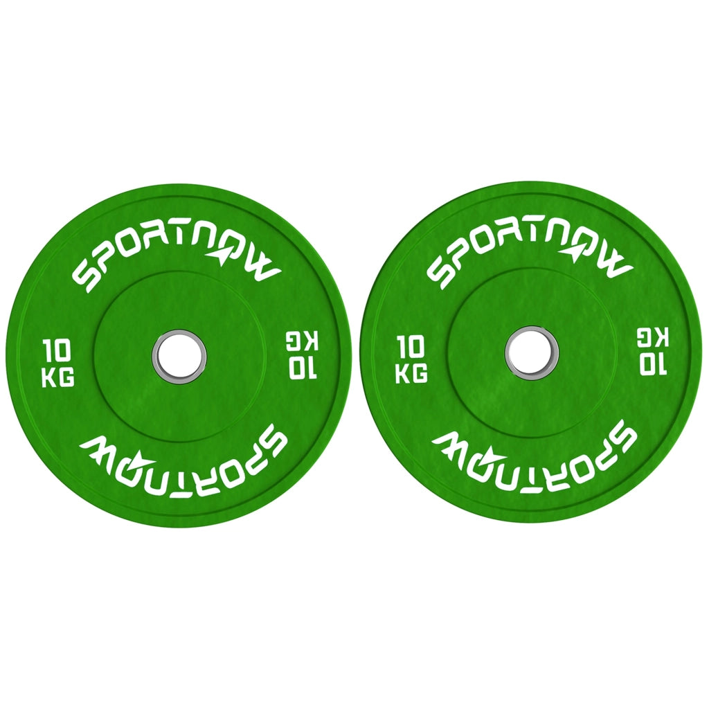 Set 2 Dischi Pesi da 10kg in Gomma con Foro da 2"/5 cm per Manubri e Bilancieri Verde