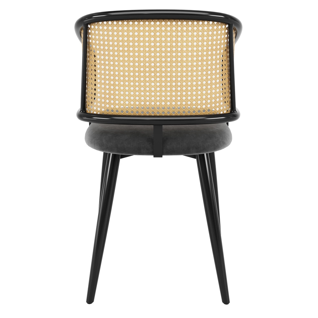 SEDIA da pranzo 47x51x79 cm in velluto grigio con schienale in rattan