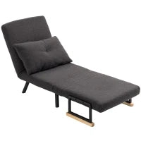 Divano Letto Singolo Pieghevole Poltrona Letto Convertibile 4 in 1 Schienale Regolabile a 5 Livelli e Cuscino 63x73x81 cm Grigio
