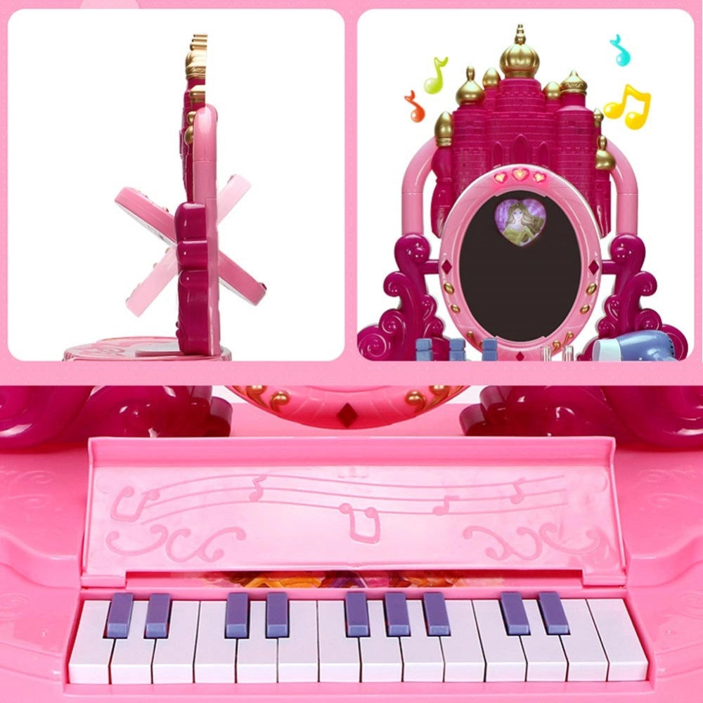 Trade Shop - Specchiera Make Up Per Bambina Con Luci Suoni Tastiera Pianola E Sgabello 2in1 -