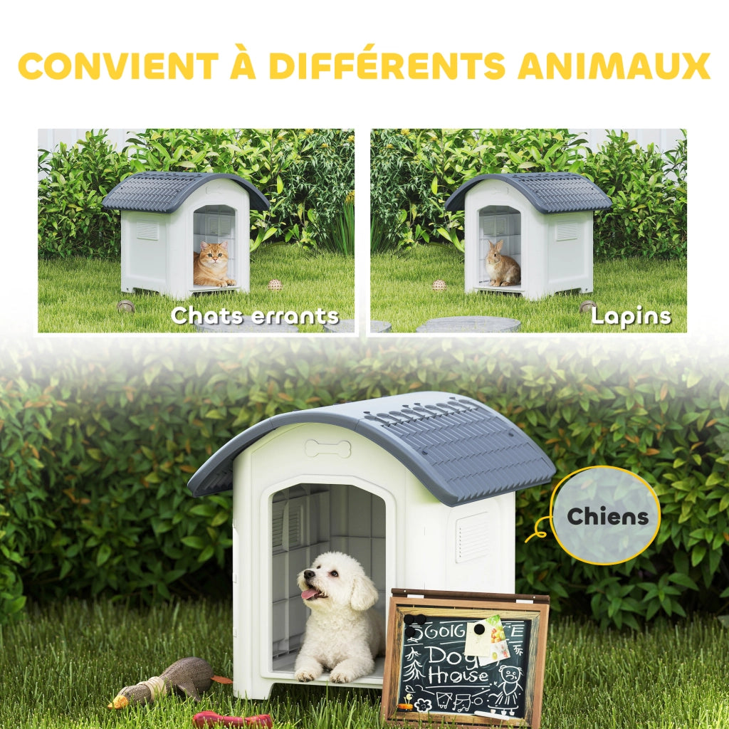 Casetta per Cane Esterno in Plastica con Pavimento Sollevato ¨C zephmum ¨C Grigio