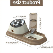 Set di Ciotole per Cane e Gatto 3 in 1 con Piastra Antiscivolo e Dispensatore d'Acqua Automatico in Acciaio Inossidabile per Piccoli Animali