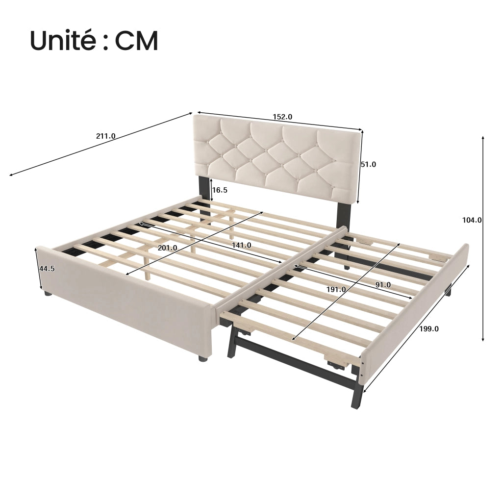Letto Estraibile 140x200 cm; con Rete; reversibile in Velluto e MDF - Beige