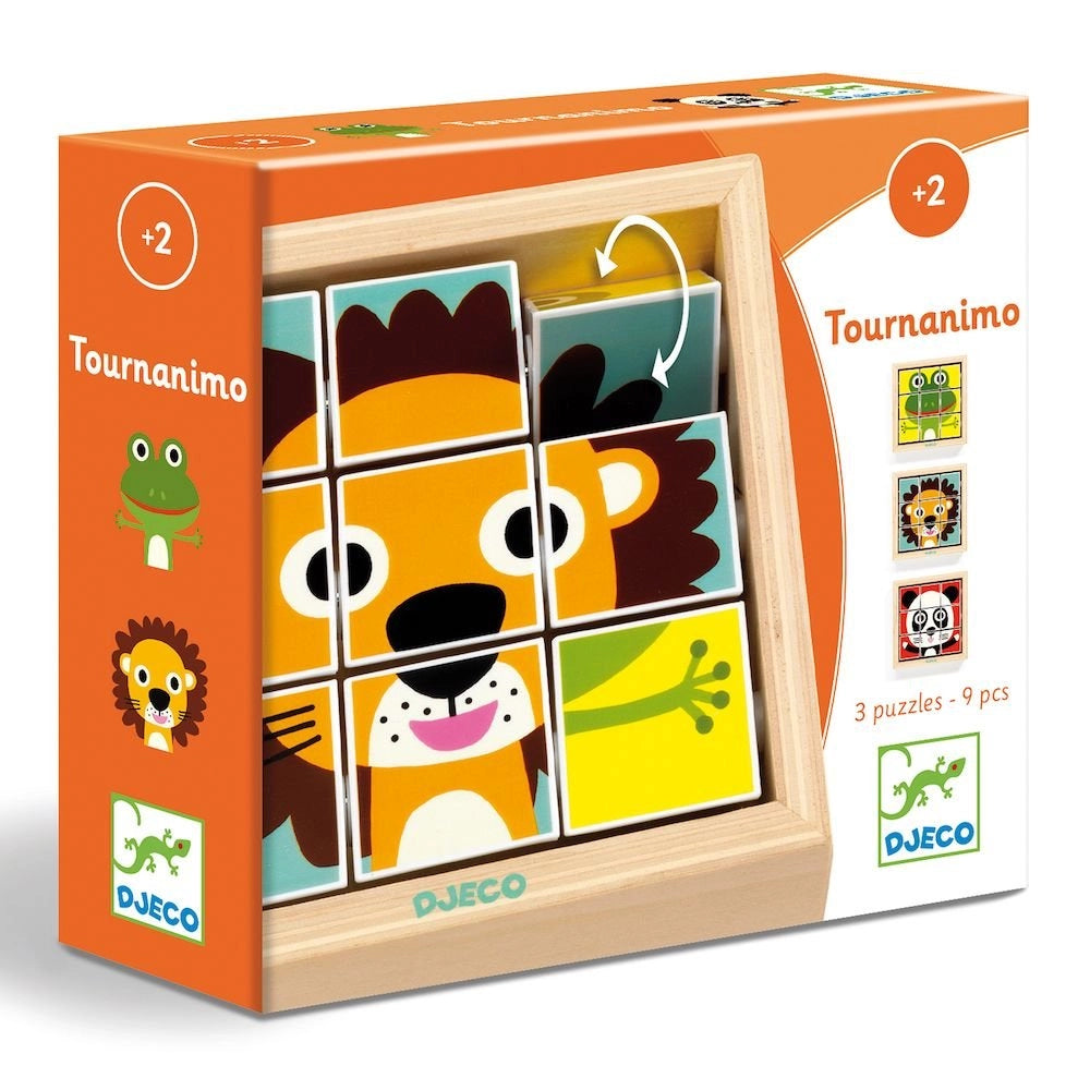 Puzzle cubi in legno Tournanimo,Djeco, Eta 2+