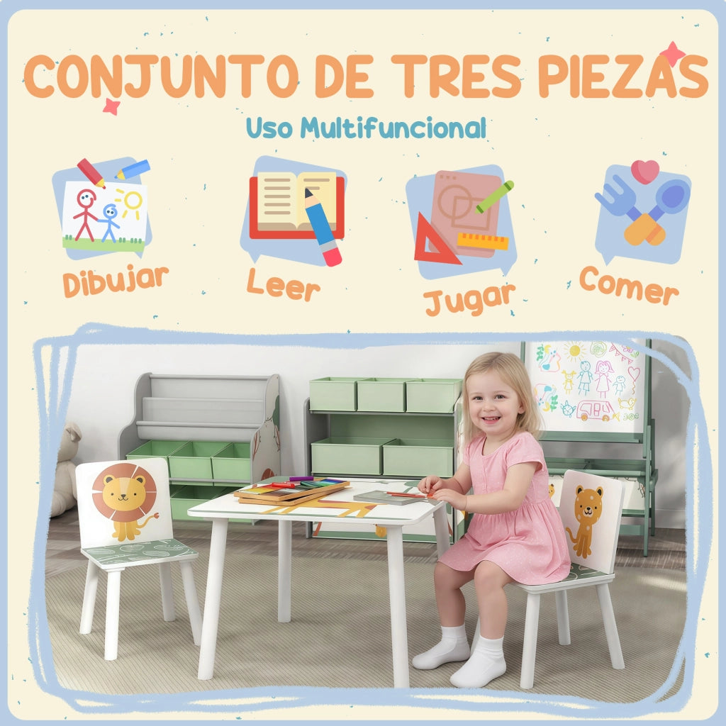 Tavolino per bambini con 2 sedie ¨C zephmum ¨C 60x60x44 cm verde