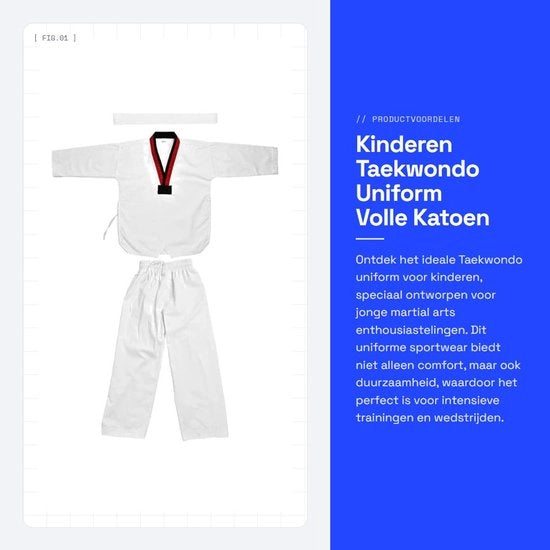 Uniforme Taekwondo per Bambini - Tela di Cotone Intera - Comodo e Sostenibile - Adatto per Arti Marziali - Ideale per la Formazione di Karate - Perfetto per le Lezioni di Taekwondo