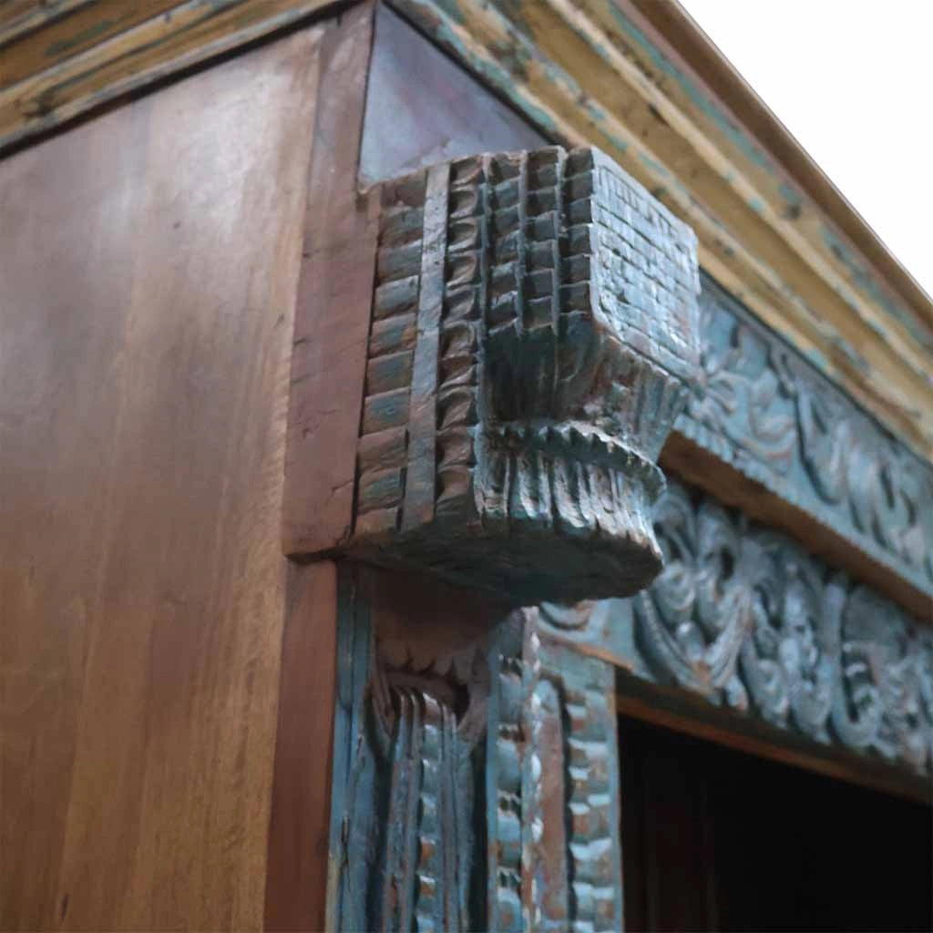 Libreria in legno blu fatto a mano 180x55x217h cm