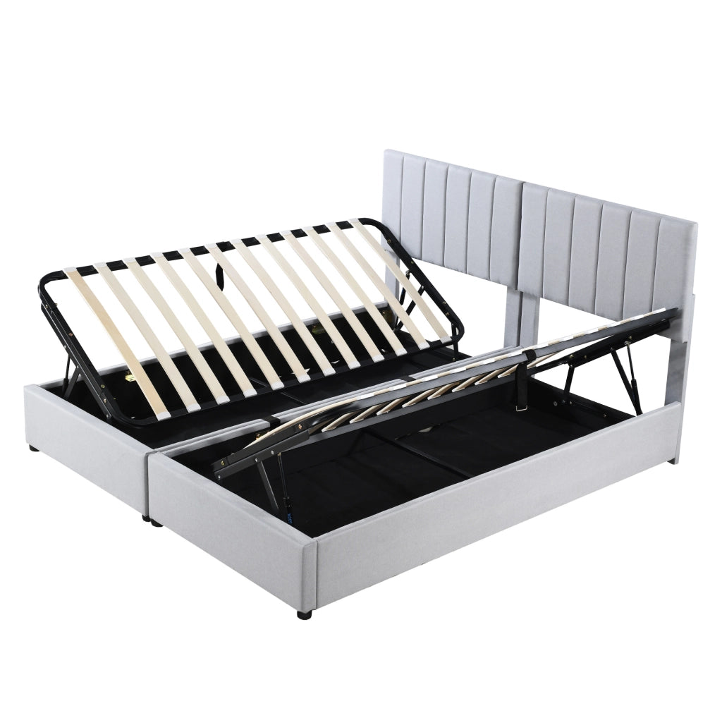 Letto contenitore 180x200 cm grigio imbottito, trasformabile in due letti 90 cm, senza materasso