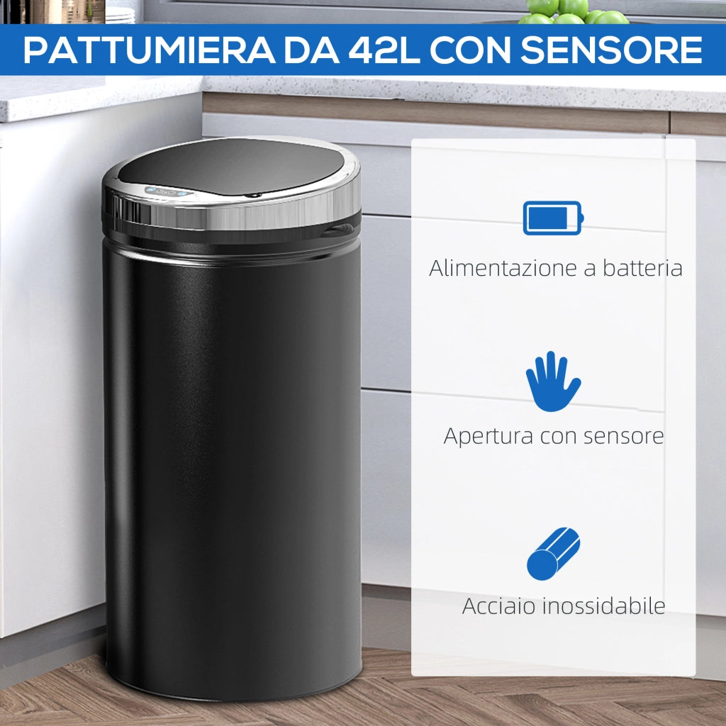 Pattumiera Automatica con Sensore ¨C zephmum ¨C Acciaio e Plastica 30.5x30.5x68 cm