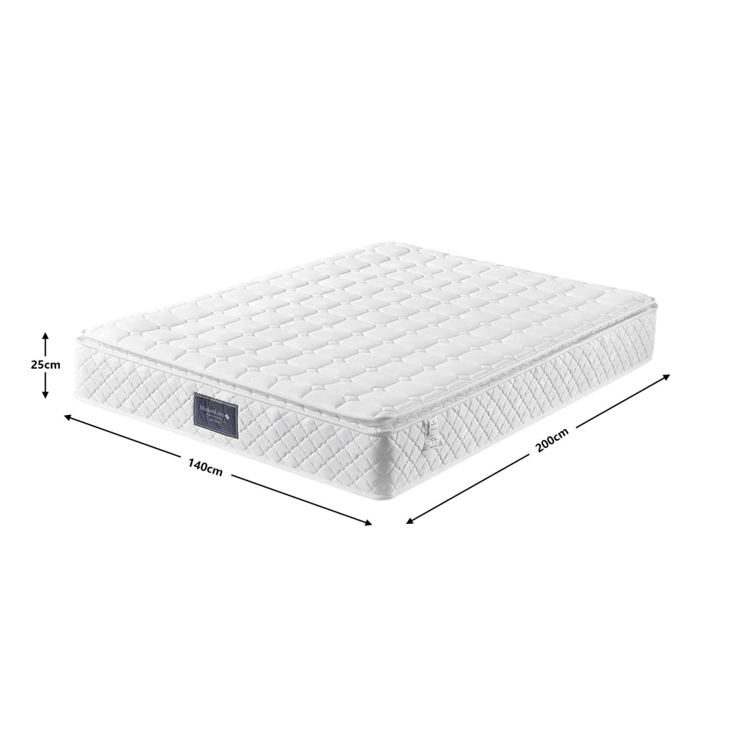 Materasso una piazza e mezza 140x200x25 cm a molle insacchettate 7 zone H2 H3 ortopedico con schiuma fredda e rivestimento in microfibra - bianco