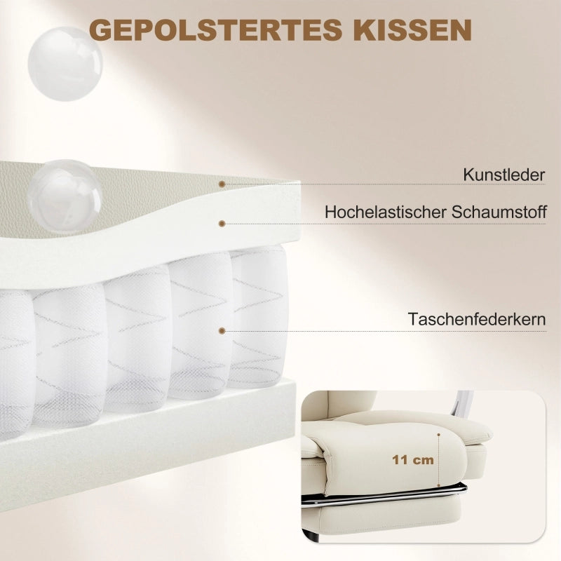 Sedia da ufficio reclinabile con poggiapiedi girevole 360° in pelle sintetica beige 64 × 73 × 112-120 cm