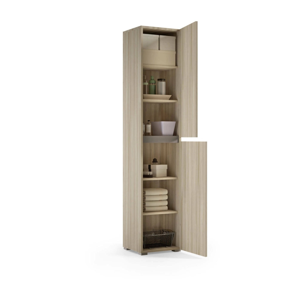 Armadio multiuso 2 ante Daisuke, Scarpiera con ripiani regolabili, Mobile porta scarpe a 2 ante, 100% Made in Italy, 45x37h195 cm, Olmo