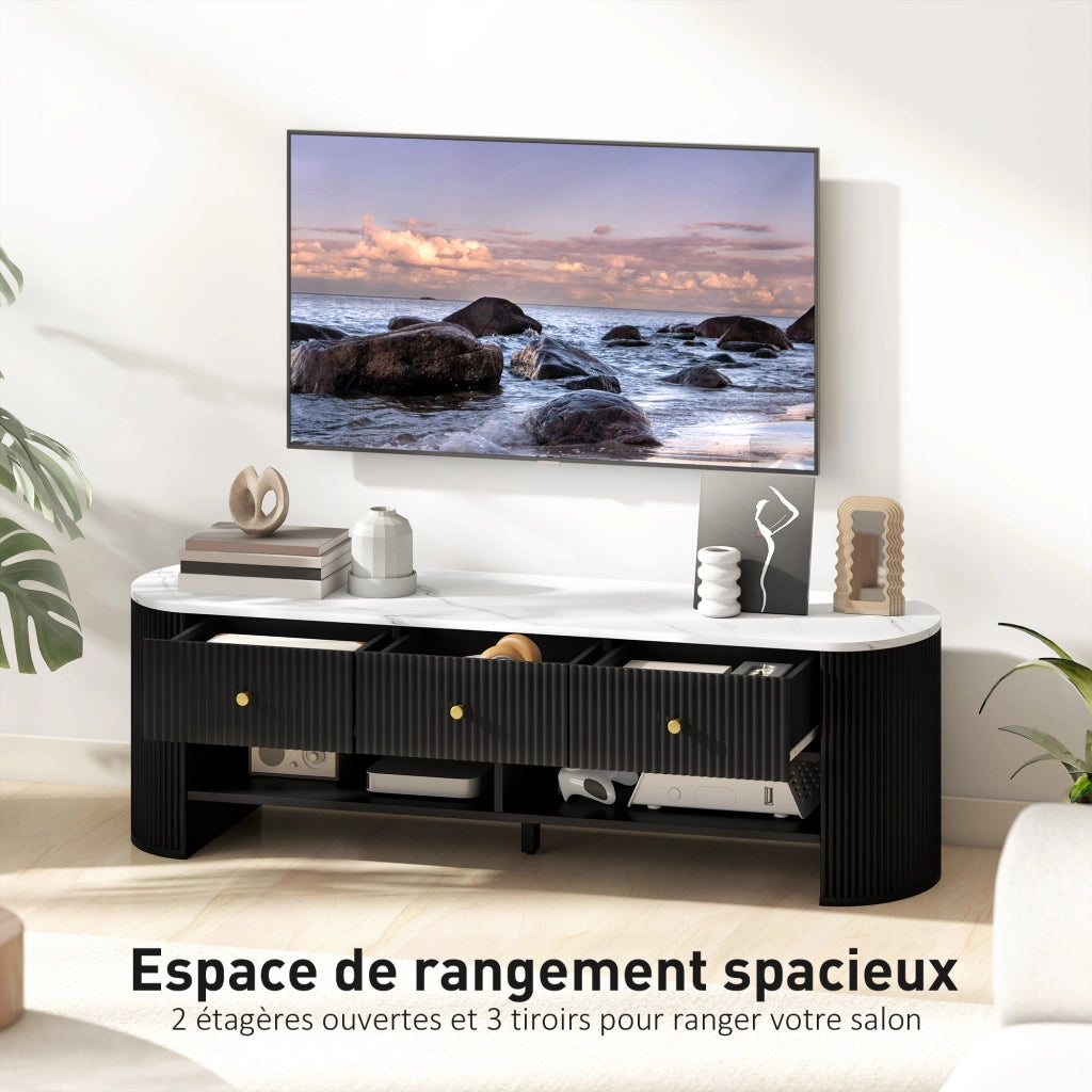 Mobile TV 140 cm con effetto marmo e 3 cassetti ¨C Minimal ¨C Nero 140x30x45