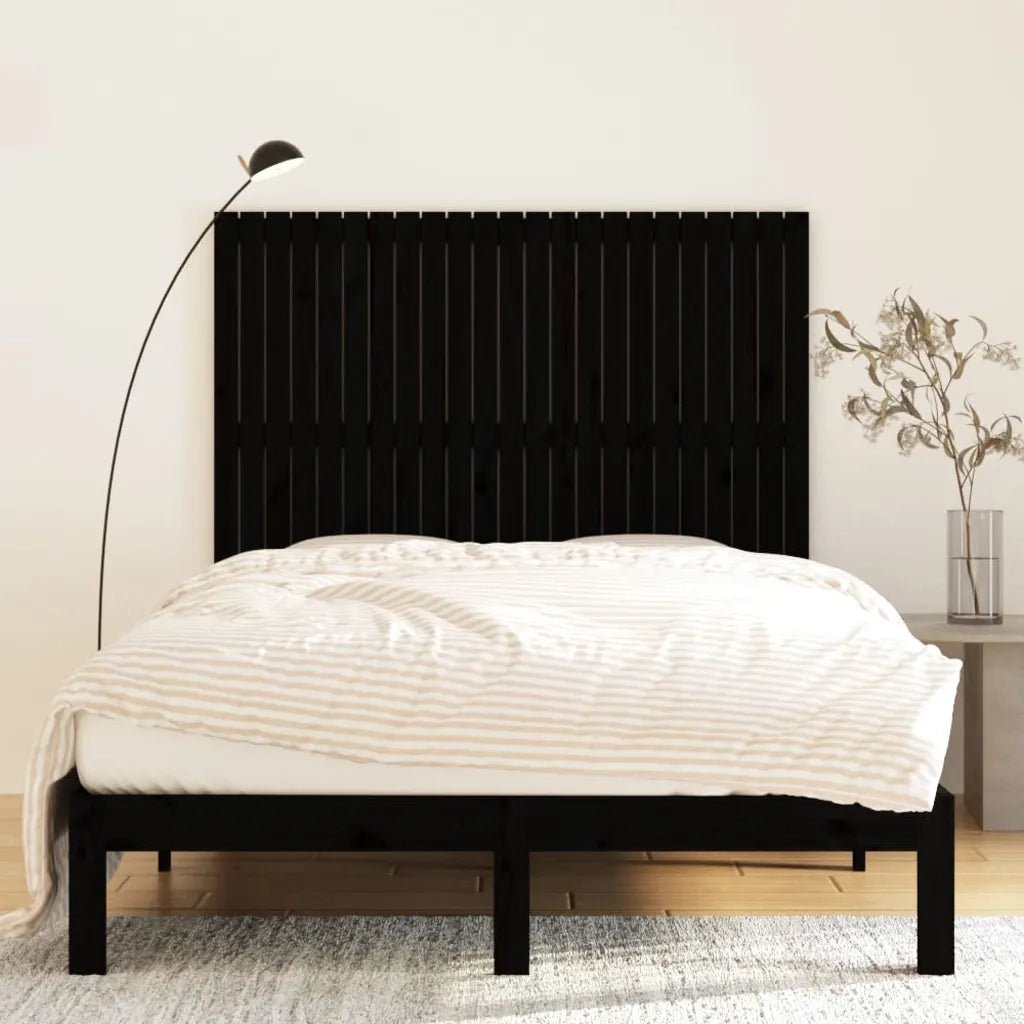 Testiera da Parete Nera 146,5x3x110cm in Legno Massello di Pino