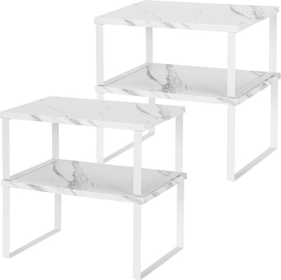 Organizzatore da cucina set da 4 - Espandibile e sovrapponibile - Flaconi di spezie - Scatole - Tazze - Bianco e texture