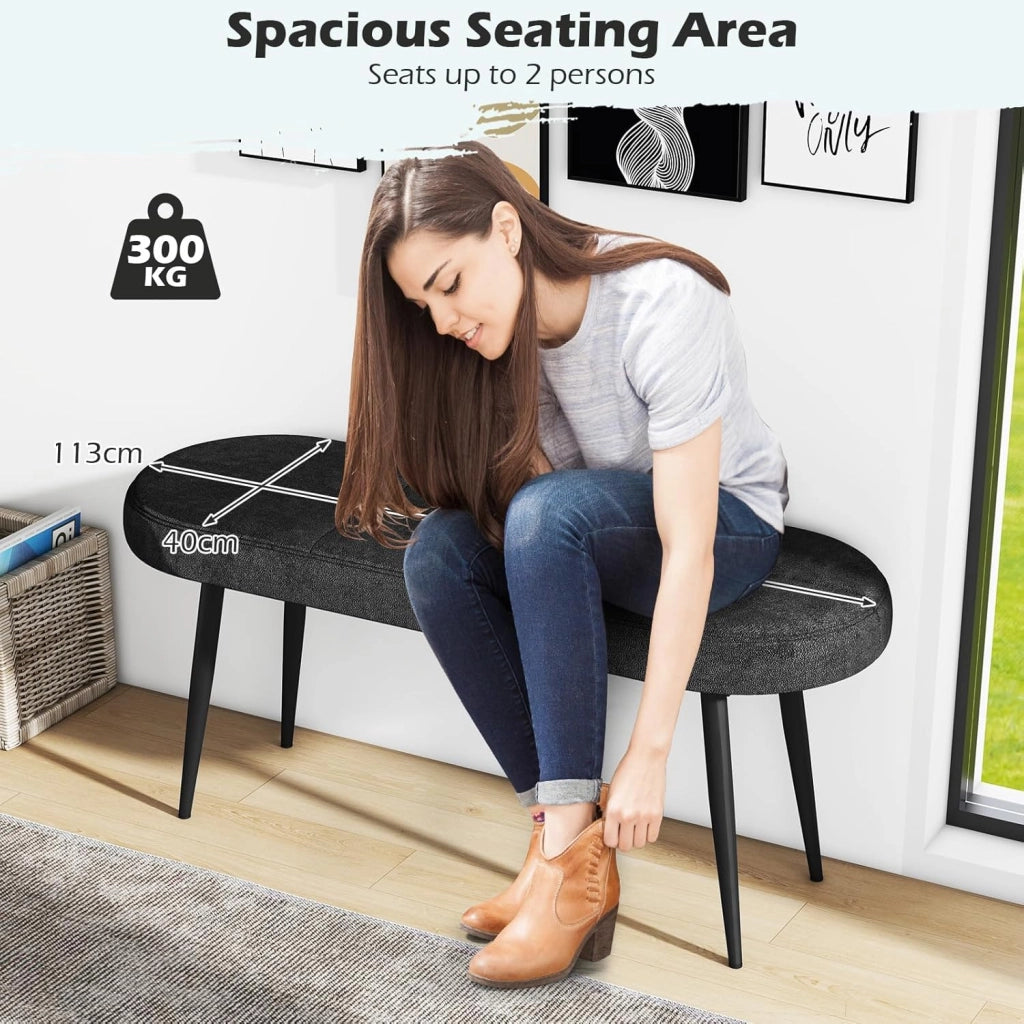 Panchina Ingresso, Panca Imbottita con Cuscino Spesso, Panca Letto con Gambe in Metallo, Portata 300 kg, Panca con Design Trapuntato per Camera da Letto, Soggiorno, Nero/Grigio (Nero)