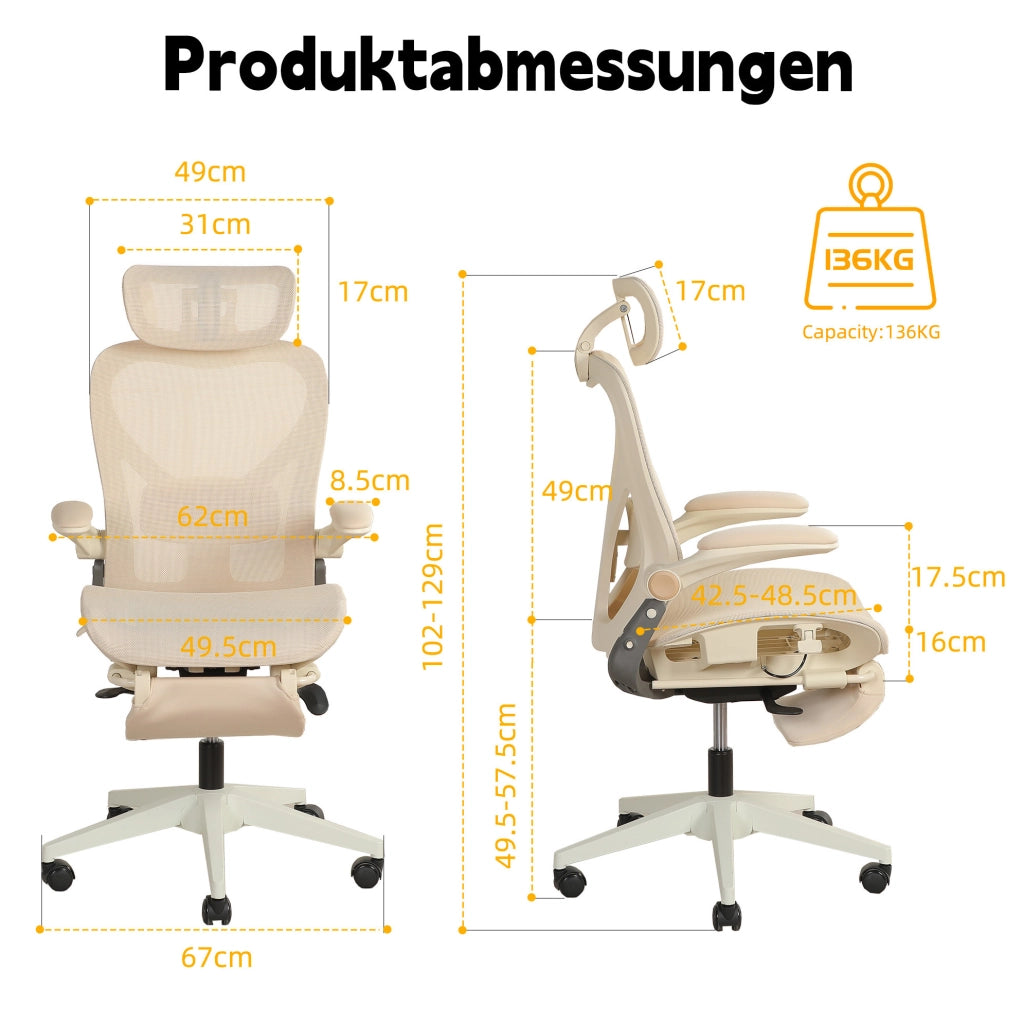 SEDIA Ergonomica da Ufficio Pieghevole in Rete Color Crema