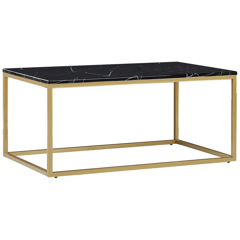 Tavolino da Caffè Nero Effetto Marmo Gambe in Metallo dorato 100 x 60 cm Rettangolare Industrial Glam