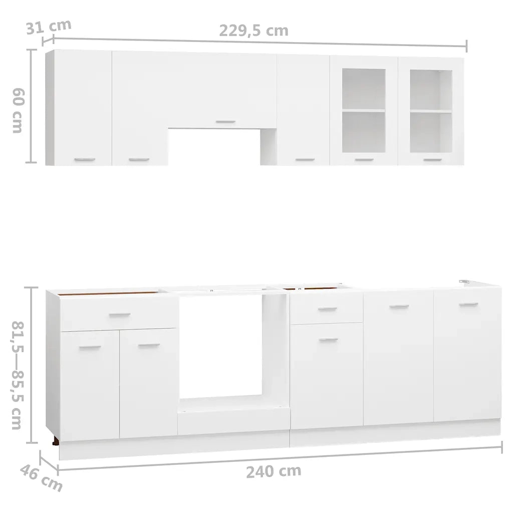 Set Armadi da Cucina 8 pz Lyon Bianco in Legno Multistrato 3067647