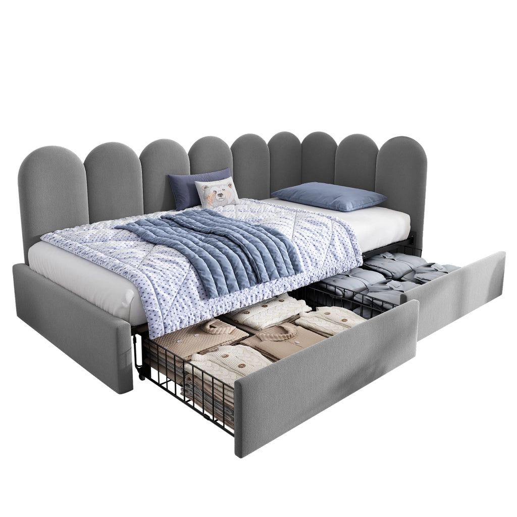Letto singolo con cassetti in velluto 90x190 cm