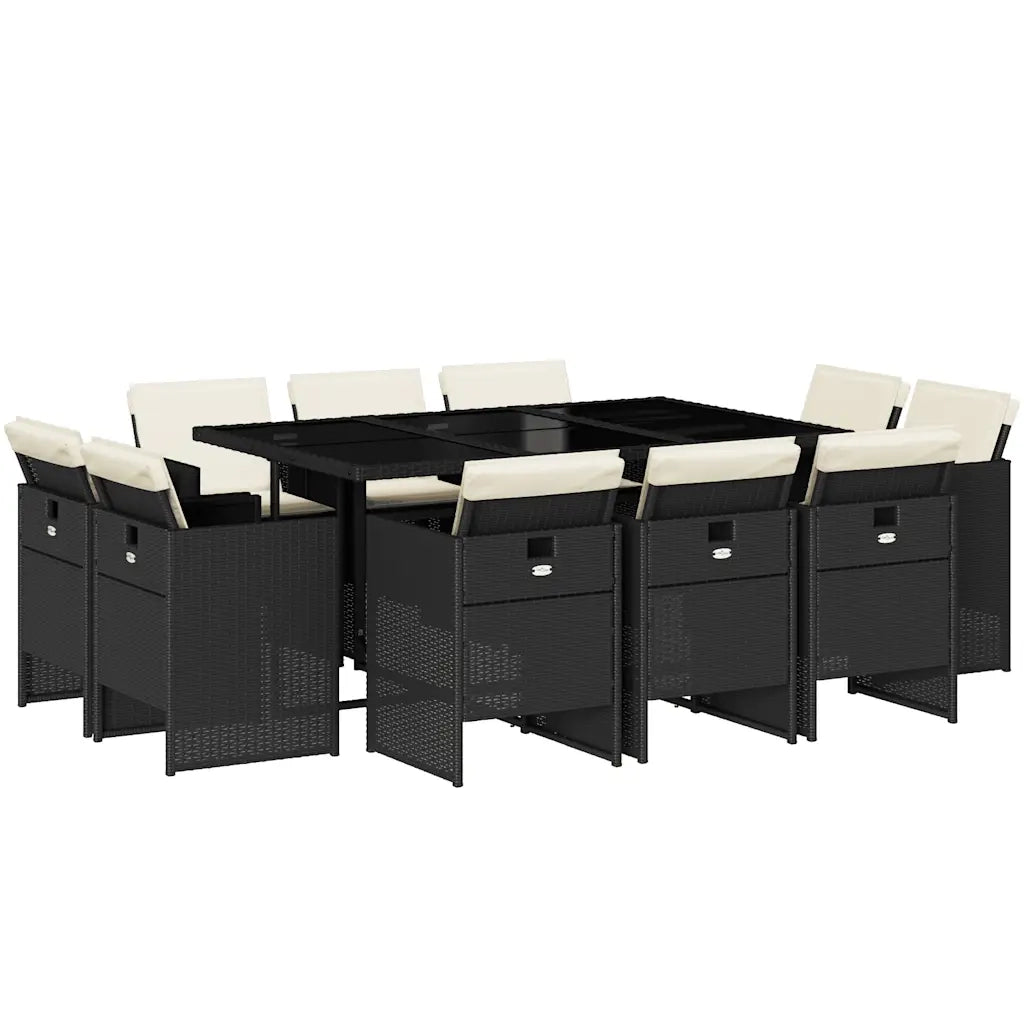 Set da Pranzo da Giardino 11 pz con Cuscini in Polyrattan Nero 3277793