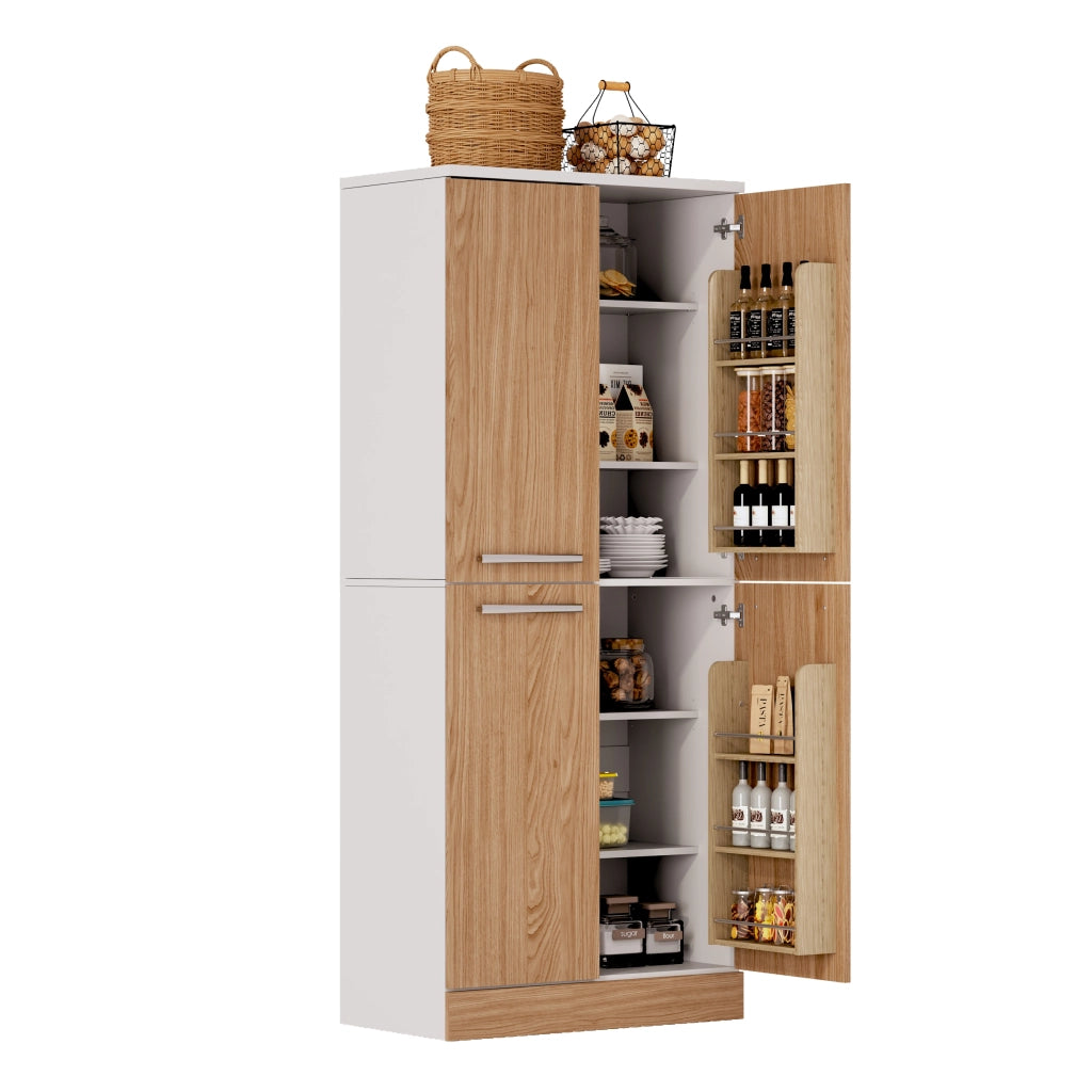 Dispensa da cucina con 4 ante e ripiani regolabili - in MDF - 76x42x180 cm - bianco naturale