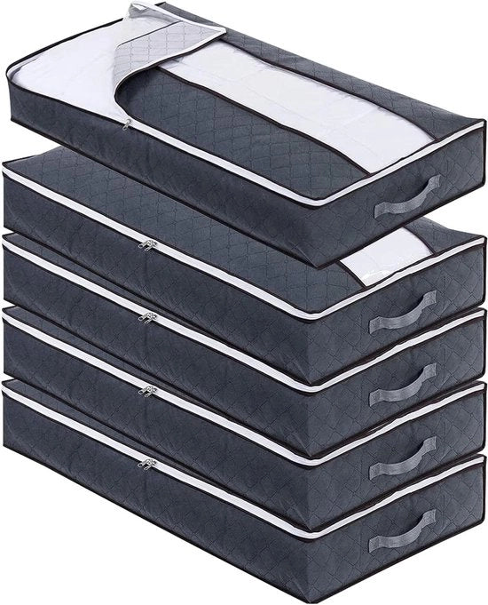 Compartimento sotto letto da 90 litri - Borsa pieghevole per la conservazione sotto il letto - Conservazione di abbigliamento per coperte e cuscini (set da 5)