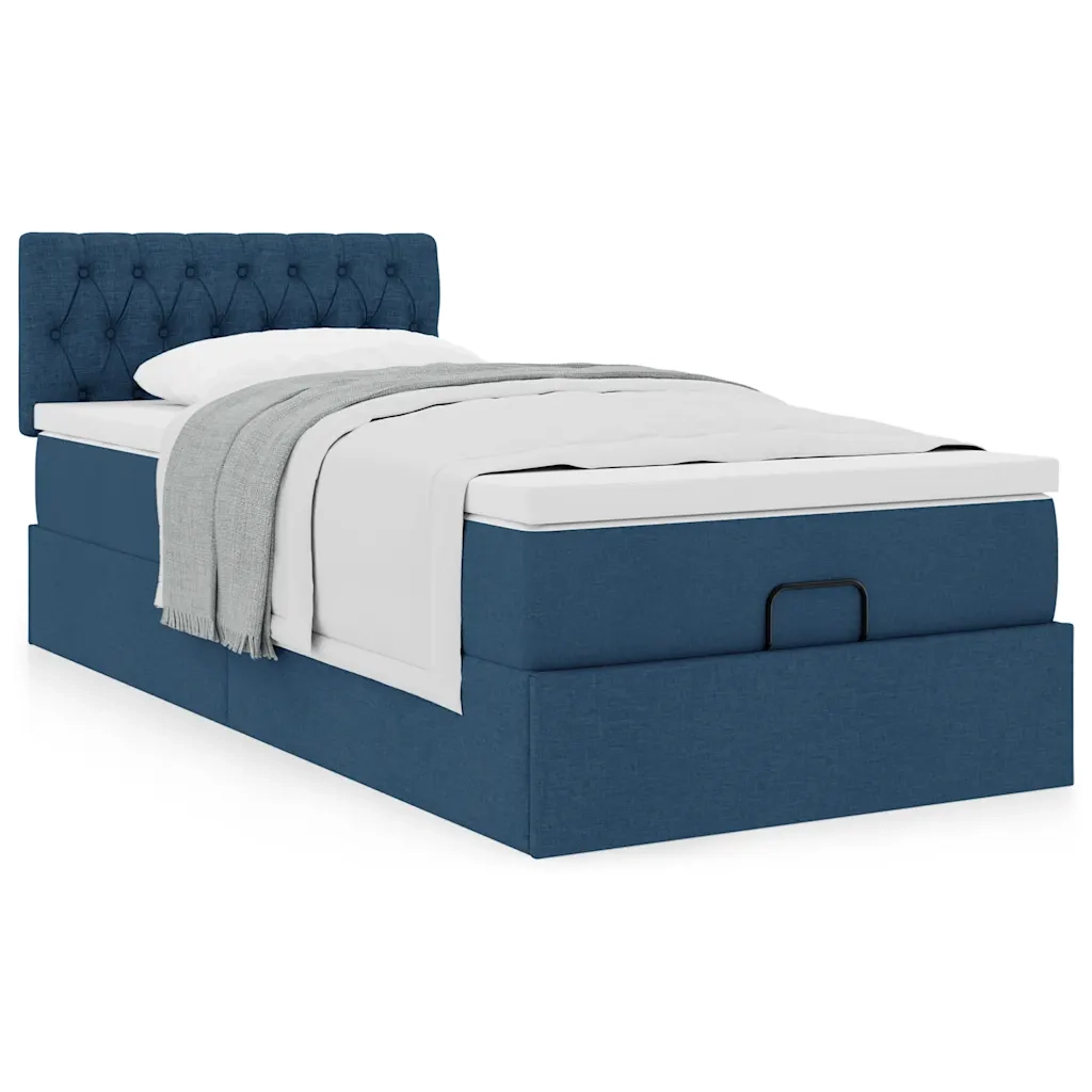 Struttura Letto Pouf con Materasso Blu 80x200 cm in Tessuto