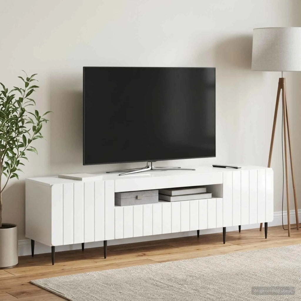 Mobile TV LED Bianco Lucido Legno ingegnerizzato 896469
