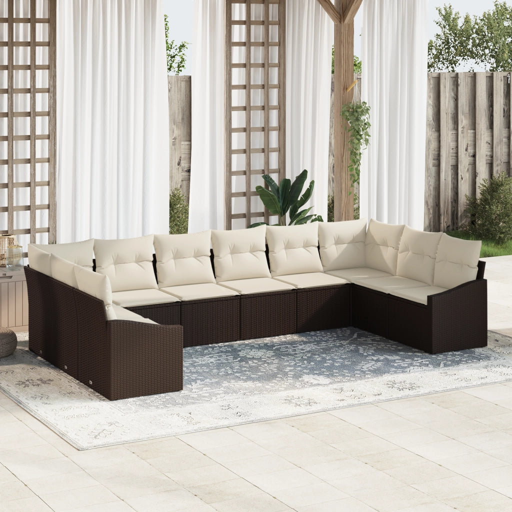 Set di 10 Pezzi Divano da Giardino con Cuscini Rattan Polyrattan