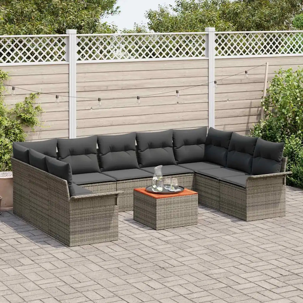 Set Divano da Giardino 10 pcs Grigio polyrattan