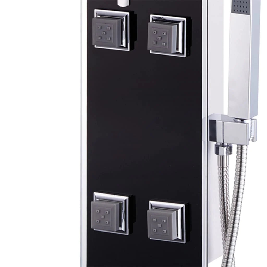 Pannello doccia con soffione rubinetto vetro acciaio inox 120 cm nero 02_0003432