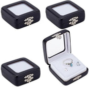 Cassa di esposizione per pietre preziose - 4 pezzi - Materiale PU in pelle - Nero - Ideale per uomini e donne