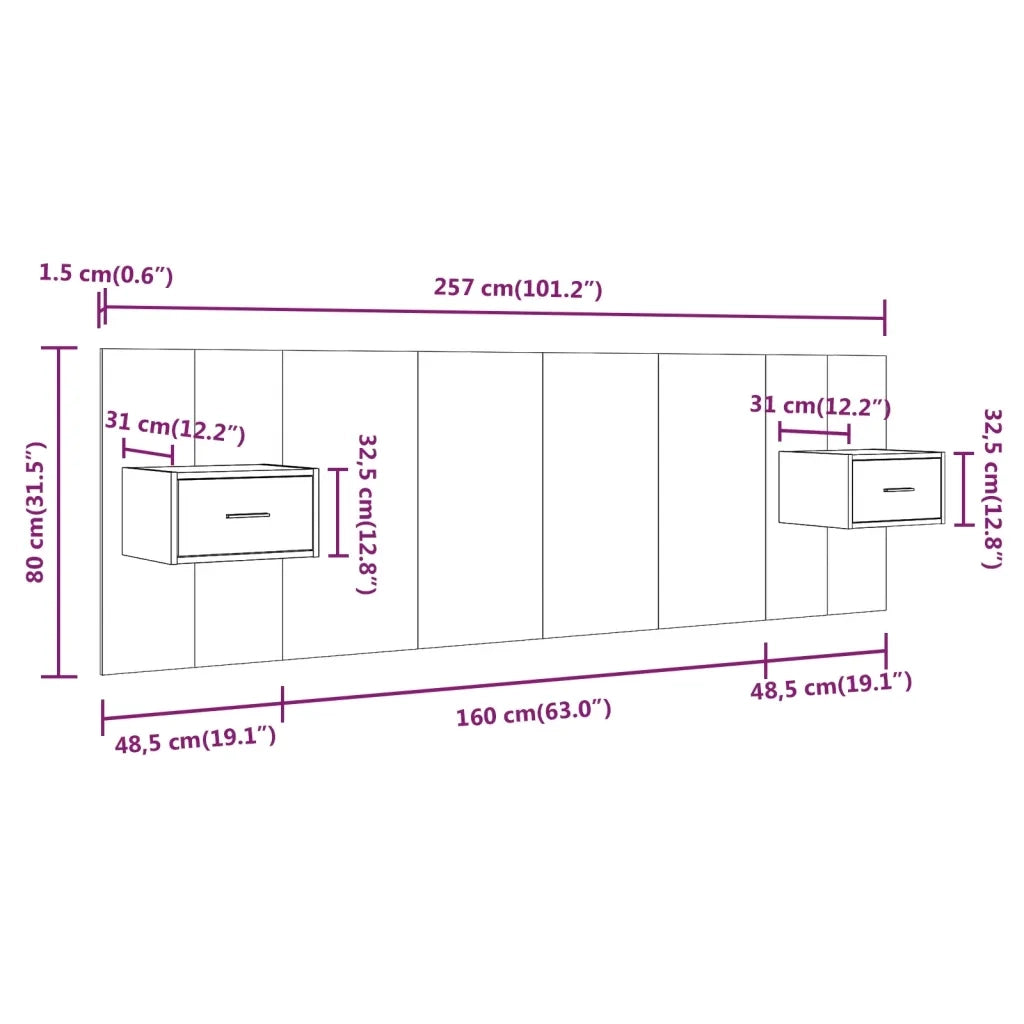 Testiera | Testata Letto con Comodini in Legno Multistrato Rovere Sonoma