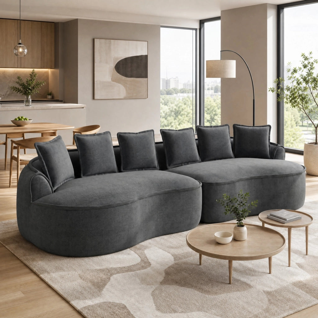 Divano modulare in chenille grigio 320x114x67 cm; senza montaggio; seduta profonda