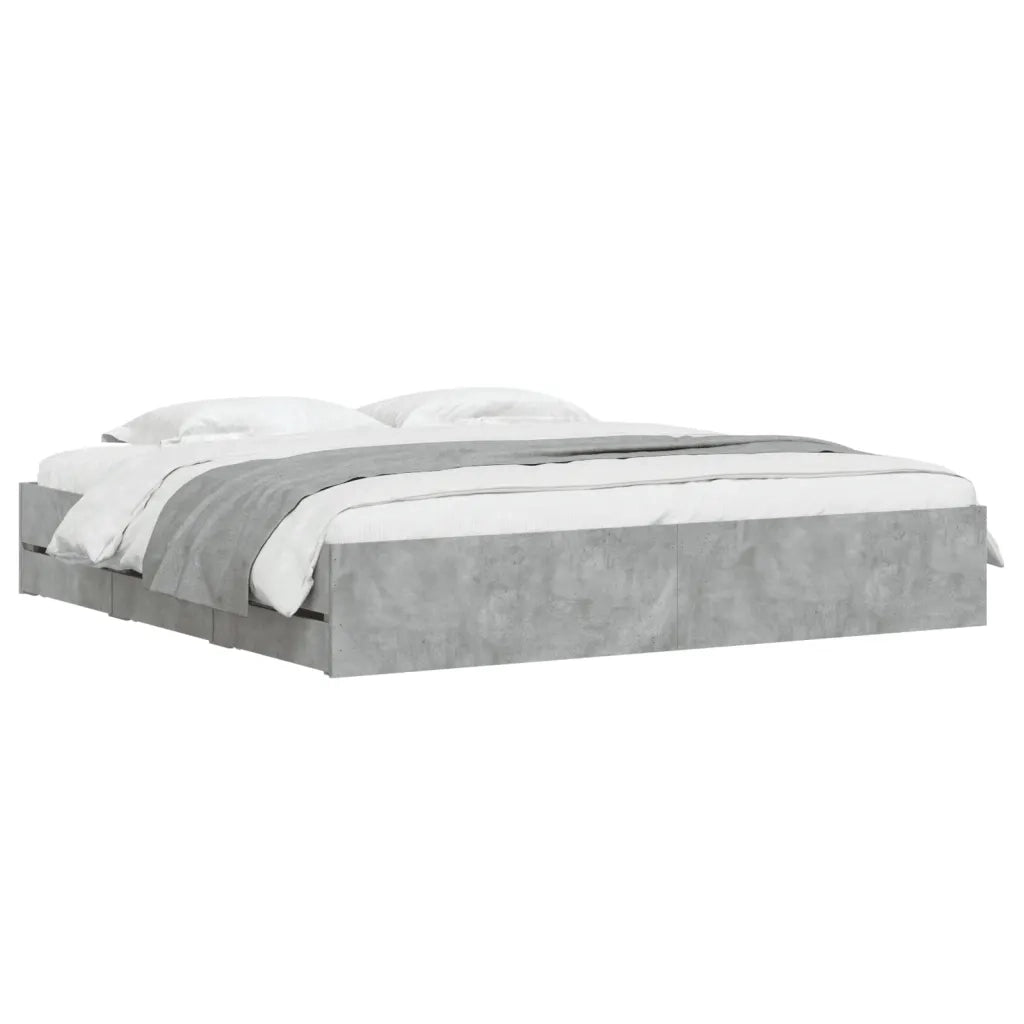 Letto matrimoniale | Letto per adulti | Giroletto Cassetti Grigio Cemento 200x200 cm Legno Multistrato