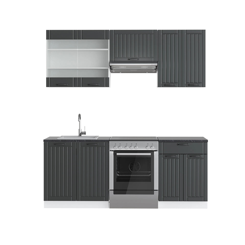 Cucina componibile Fame-Line Antracite rustico/Bianco 200 cm, PL Antracite Vicco