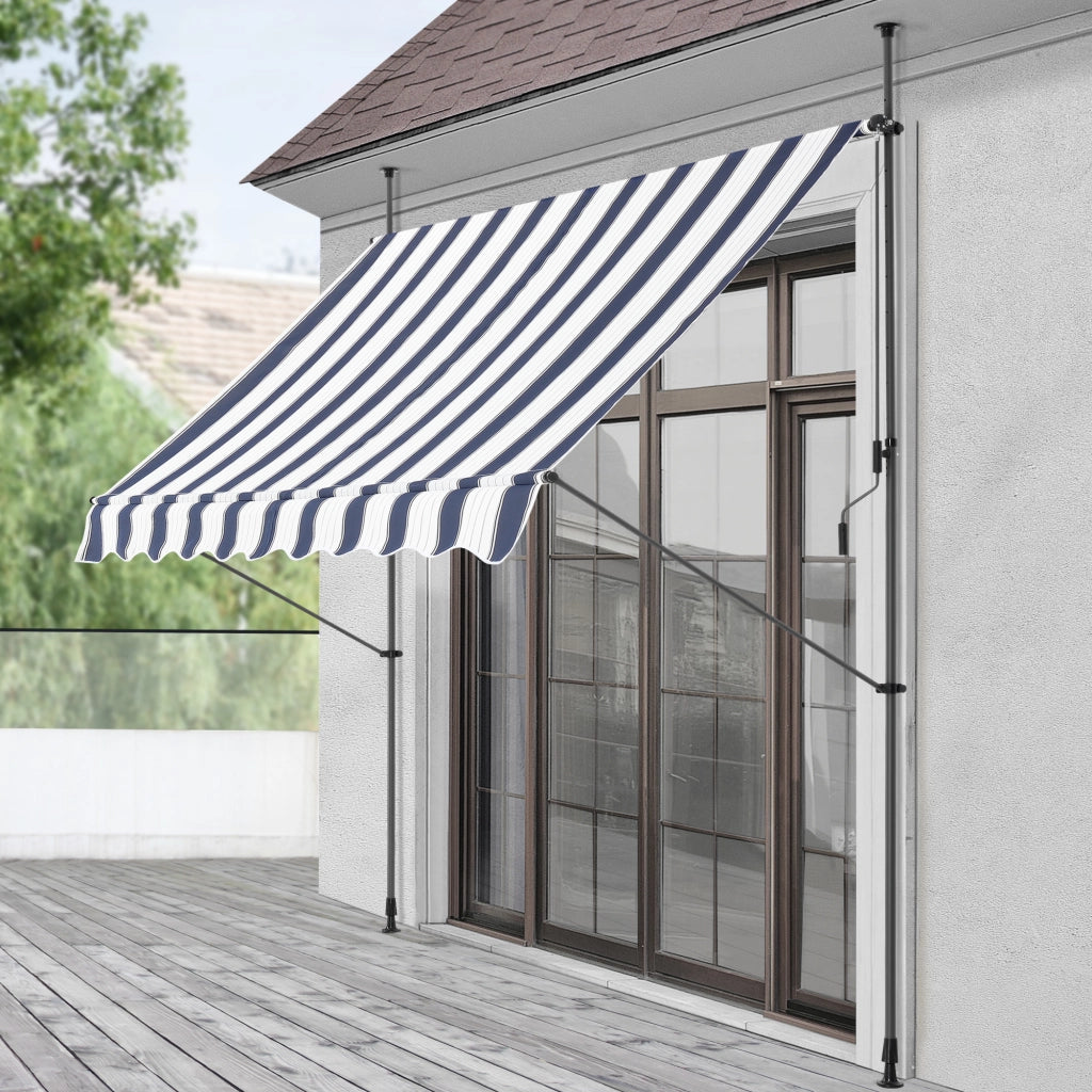 Tenda da Sole a Muro con Pali di Supporto Telescopici Parasole 200 x 120 cm (LxP) Blu Scuro/Bianco pro.tec