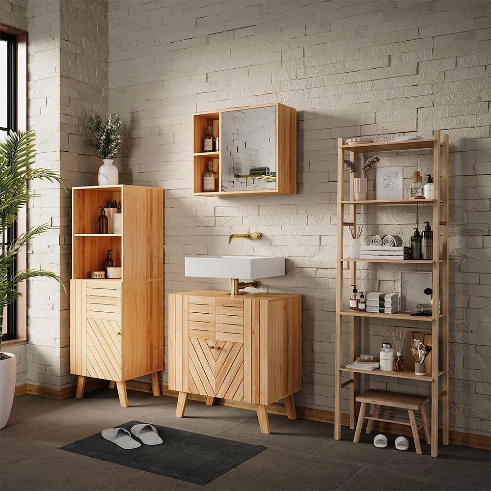 Mobiletto midi Lucie, Bambù, 40 x 124 cm, adatto per la conservazione salvaspazio di accessori da bagno