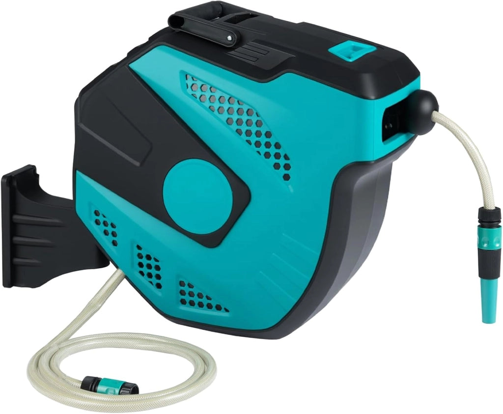 Avvolgitubo da Giardino Automatico a Muro, Tubo in PVC 20/30 M con Tubo di Alimentazione 2 M, Supporto Girevole a 180°, Ritorno Lento, Avvolgitubo Acqua Retrattile con Ugello Spray (30 M)