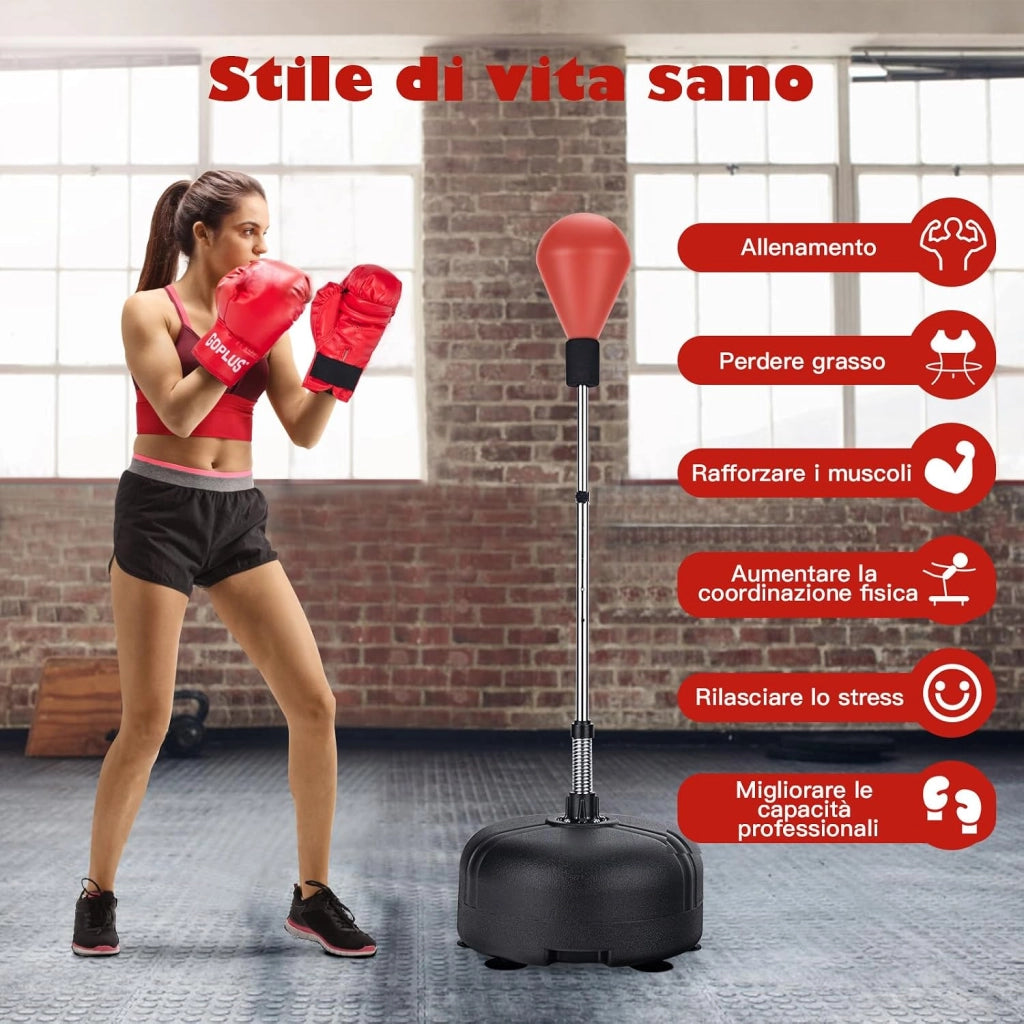 Sacco da Boxe da Terra Regolabile in 4 Posizioni, Sacco da Boxe con Supporto e Base Stabile, Ideale per Adulti e Bambini