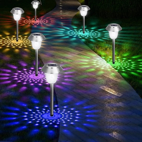 Set di 4 lampade solari per esterno - giardino - IP65 - resistente al clima invernale - acciaio inossidabile - 10 ore di durata - illuminazione decorativa per esterno - paesaggio da prato