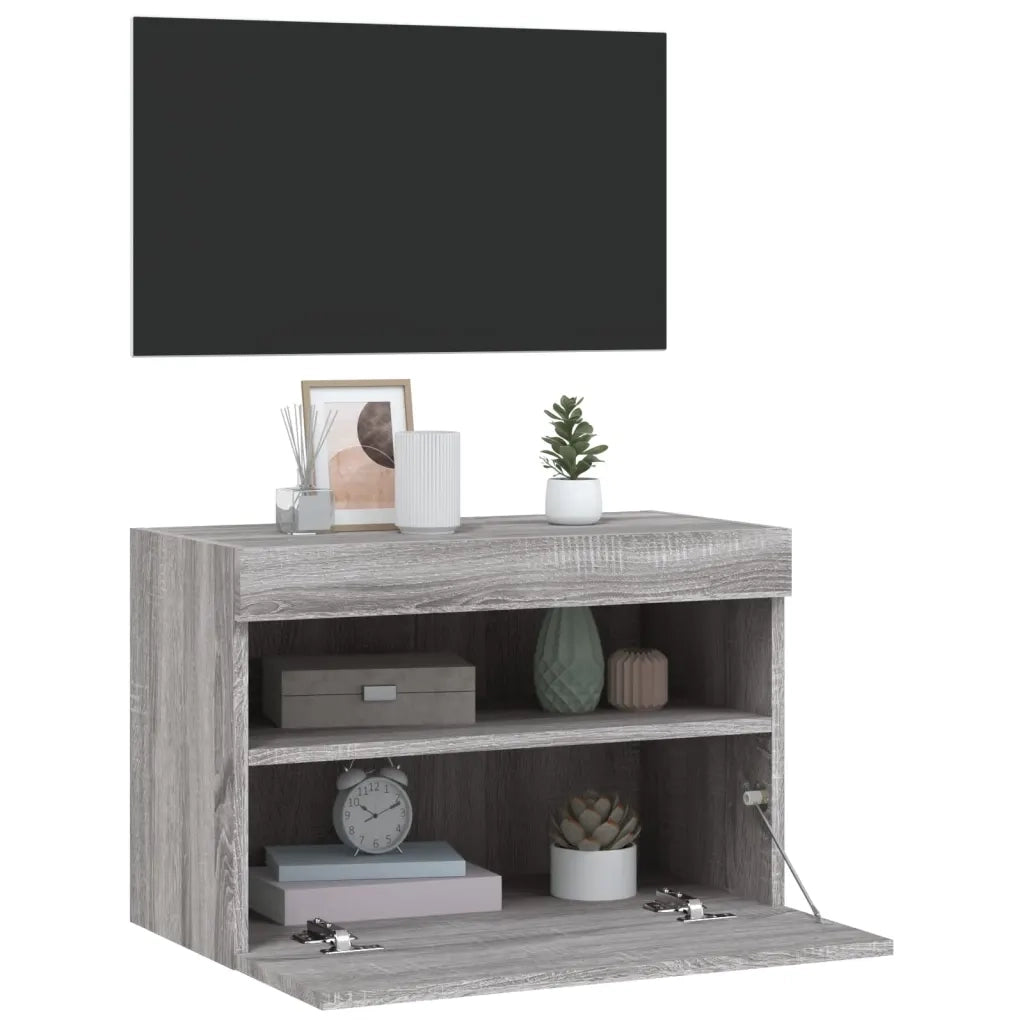 Mobile TV a Parete con Luci LED-Mobile TV a Muro Grigio Sonoma 60x30x40 cm