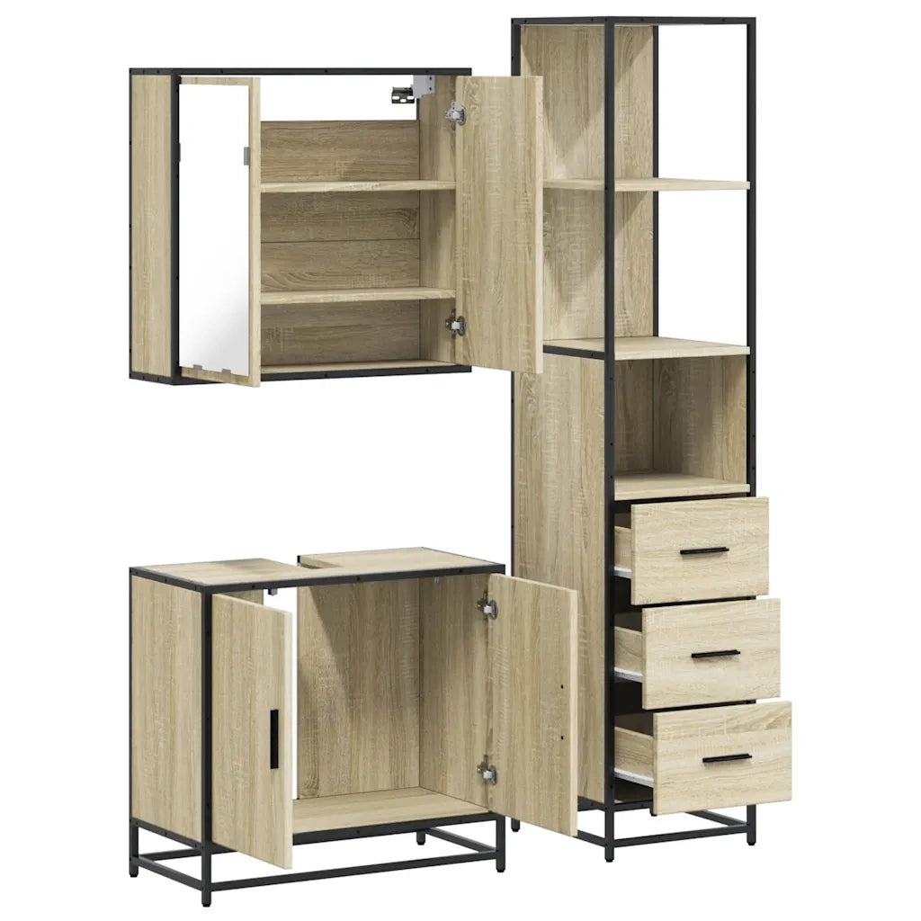 Set Mobili da Bagno 3 pz Rovere Sonoma in Legno Multistrato 3301126