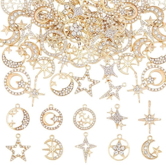 40 pezzi di perle Star e Luna con strass per gioielleria artigianale