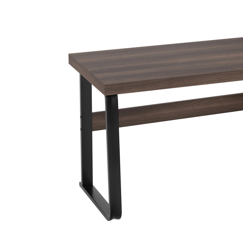 Scrivania moderna 135 x 54 cm con piano in MDF e struttura in metallo, finitura marrone, con vano aperto e cassetto silenzioso