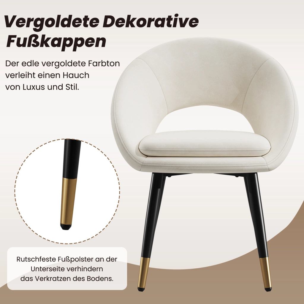 Sedie da Pranzo Imbottite in Velluto ¨C MINIMAL ¨C Beige, Set 2 Pezzi, Stile Moderno