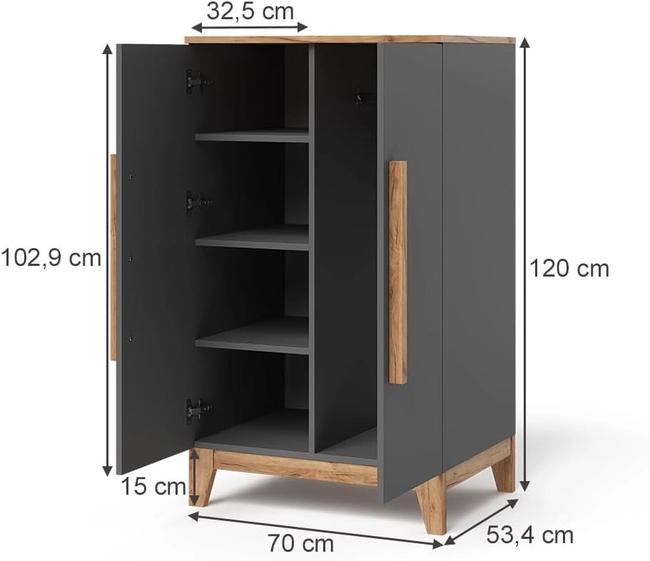 Armadio per bambini Malia, Grigio/Artisan, 70 x 120 cm, per la conservazione di abbigliamento per bambini e combinabile